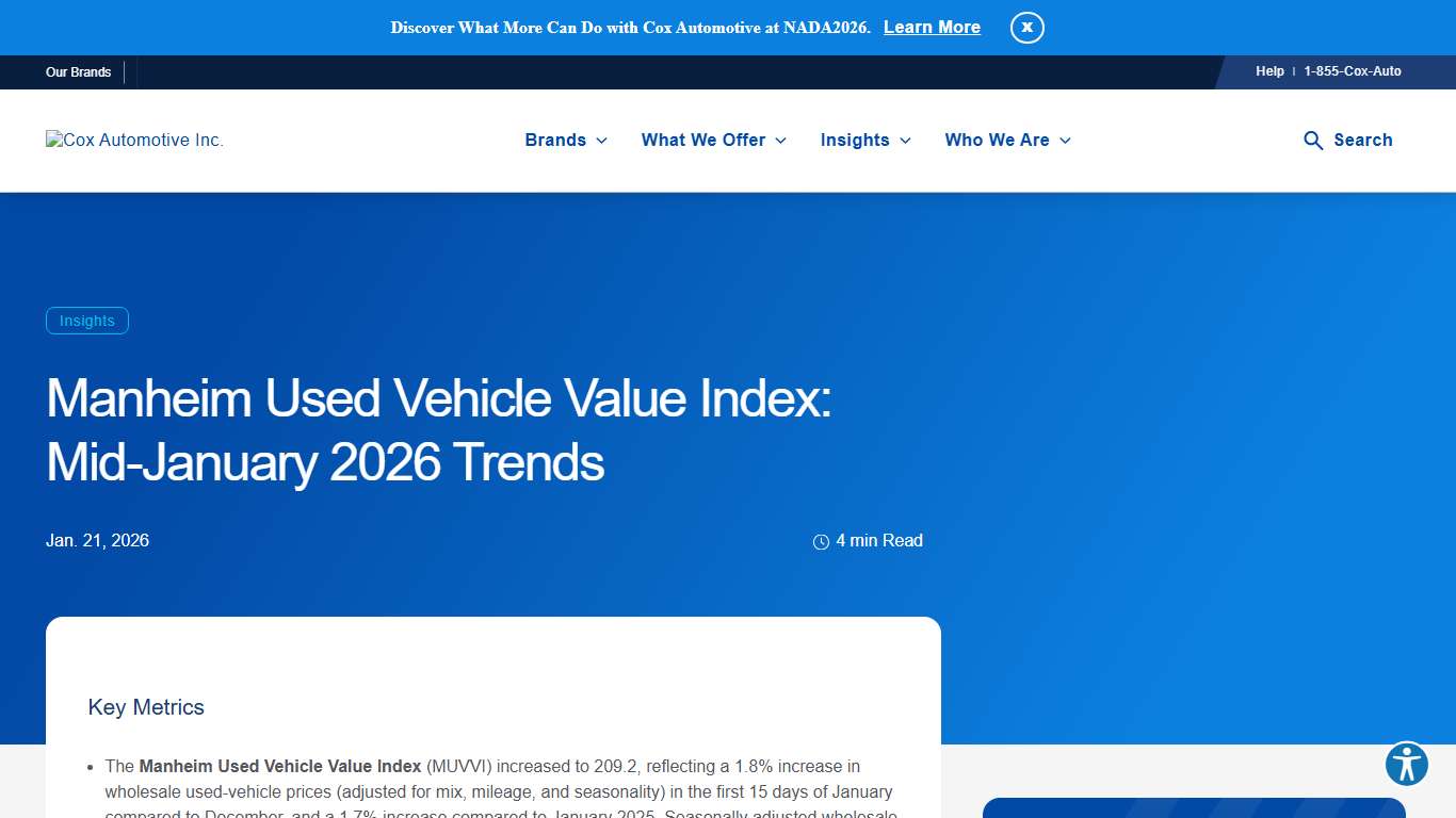 Manheim Used Vehicle Value Index: Mid-January 2026 Trends - Cox Automotive Inc.
